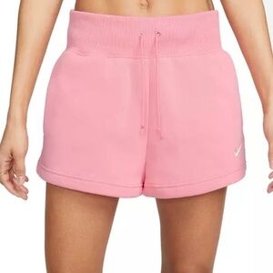 Nike Women’s Phoenix Fleece High-Waisted Shorts in Coral Chalk Pink